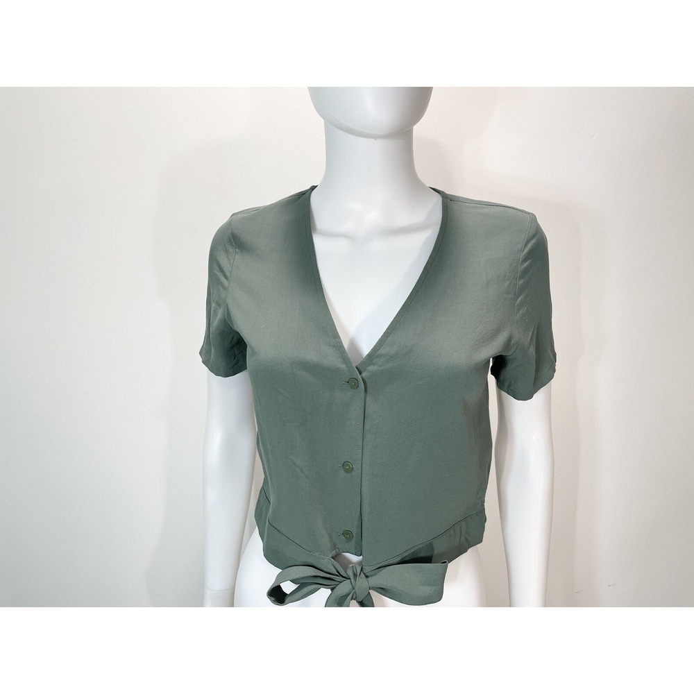 vero moda Womens‎ short sleeve V-neck Button Down Tie Top Green Size Small